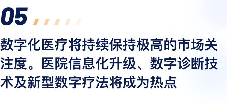 数字化医疗将一连坚持极高的市场关注度。。。。。。医院信息化升级、数字诊断手艺及新型数字疗法将成为热门.png